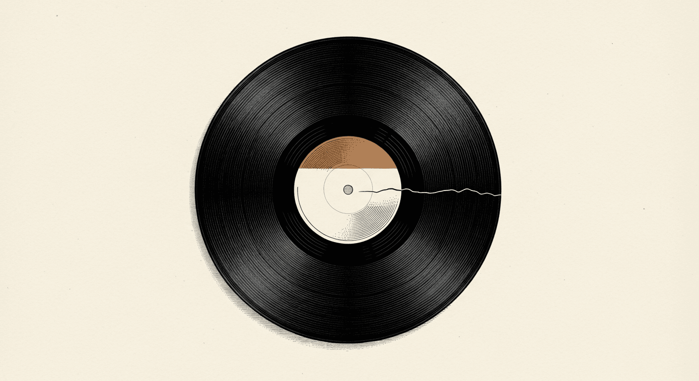 Editorial illustration of a cracked vinyl record