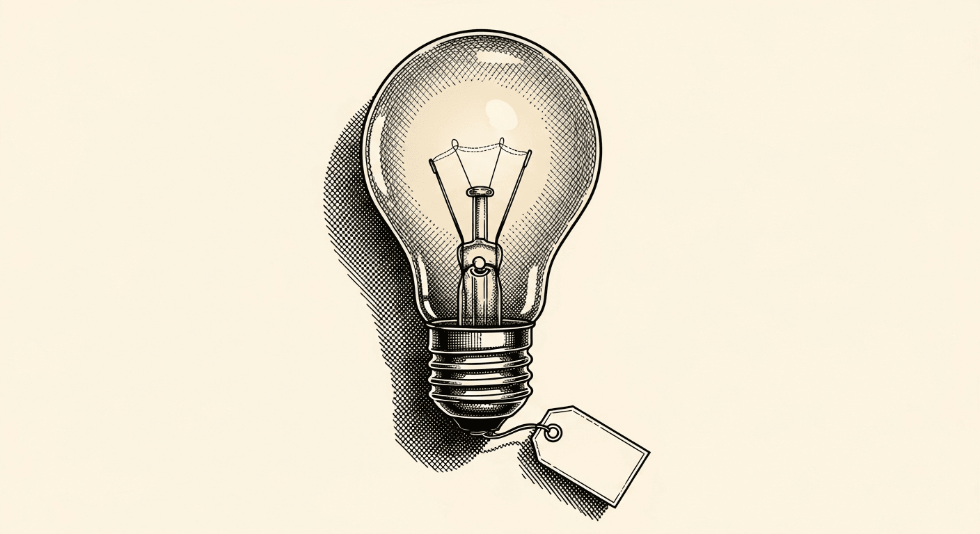 Editorial illustration of a lightbulb with a price tag
